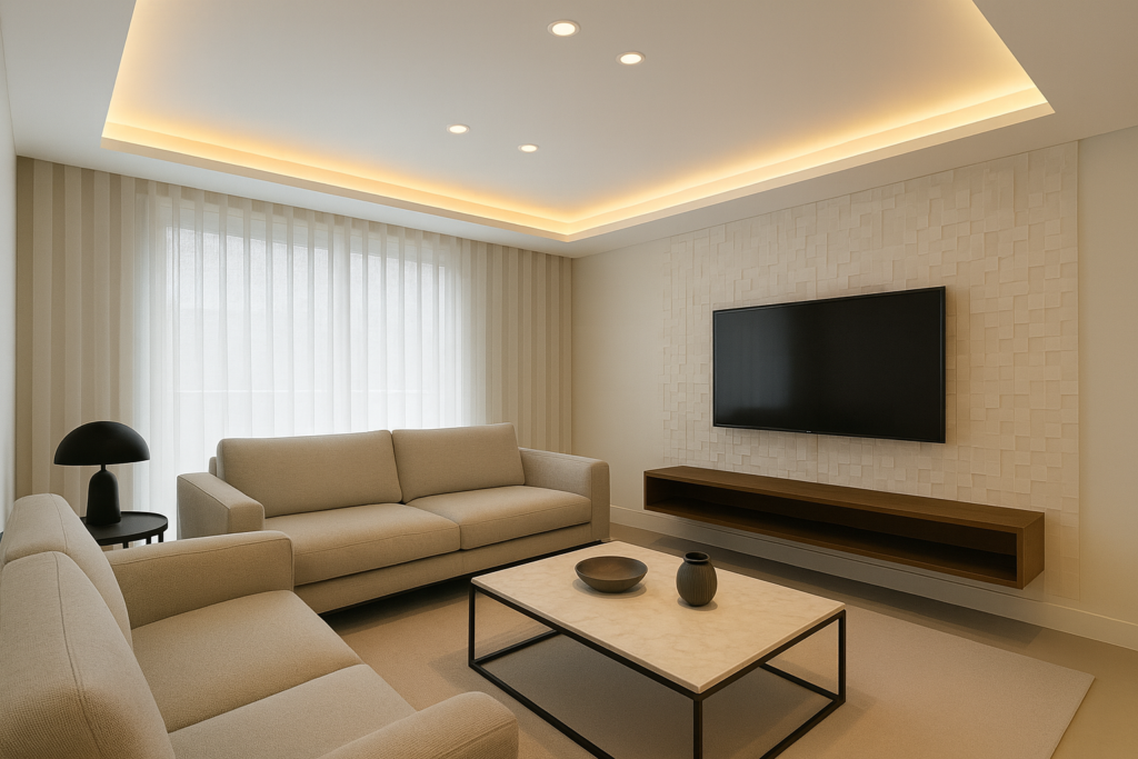 Sala com forro rebaixado e iluminação LED — TRT Gesso